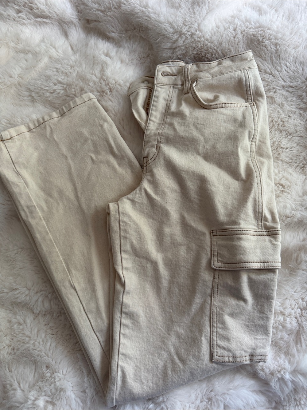 Flying Monkey Women’s Straight Cargo Jeans - Cream